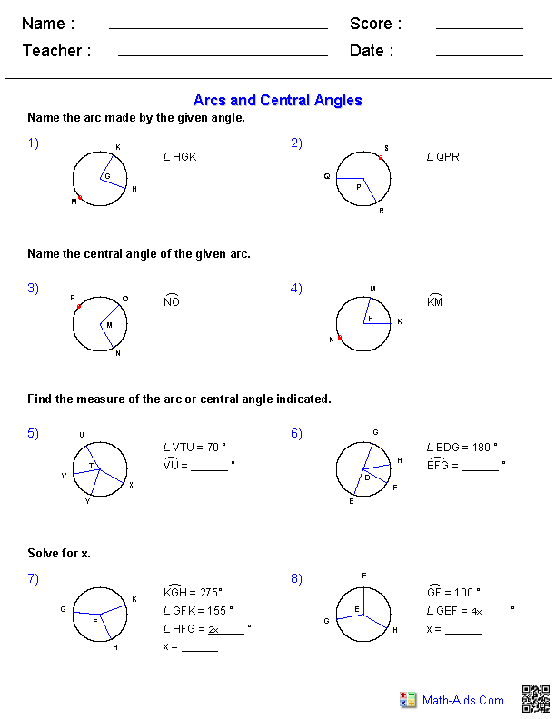 arcs and central angles kuta